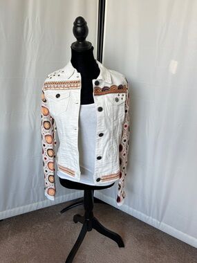 Desigual Denim Jacket Embroidery and Crochet Sleeves